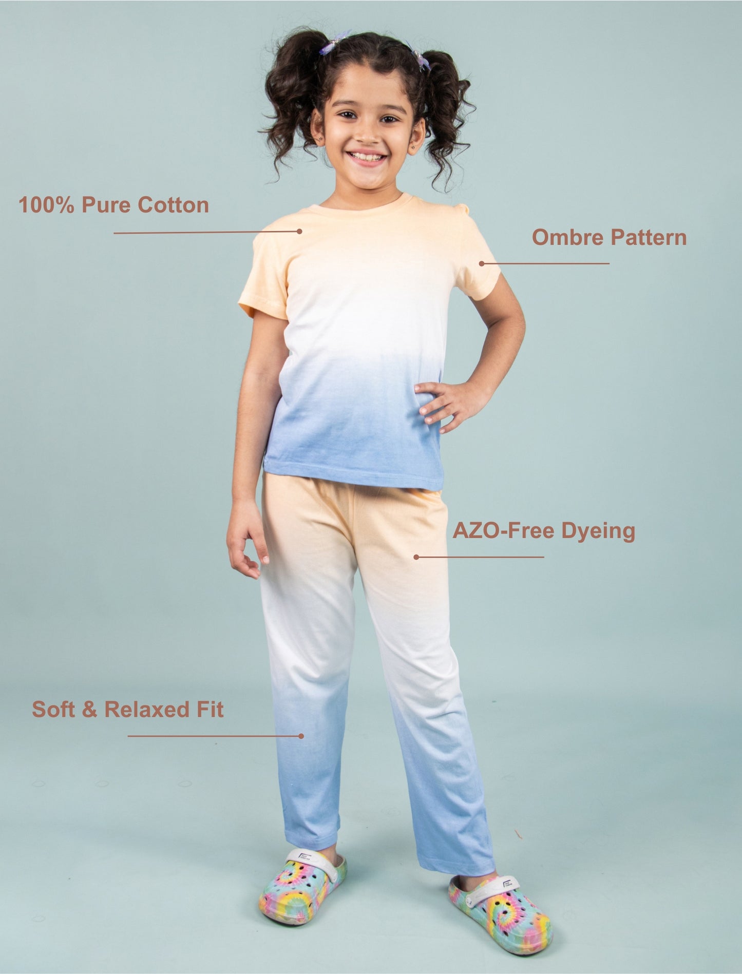 Ombre Style Tie-dye Nightwear for Girls Kids (Orange Blue) - Tweeny Mini