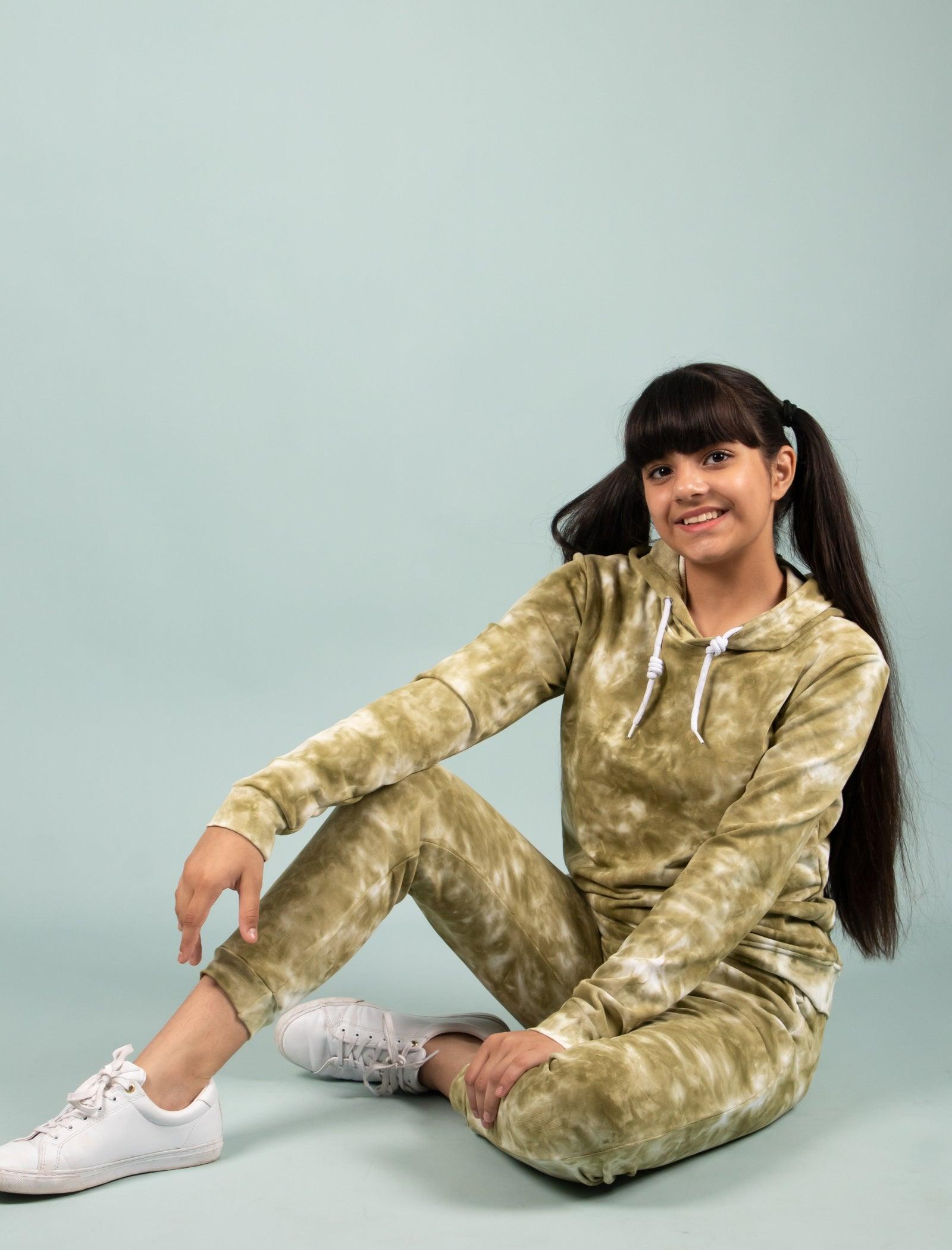 Winter Tie Dye Hoodie Jogger Set for Girls Kids (Sage Green) - Tweeny Mini