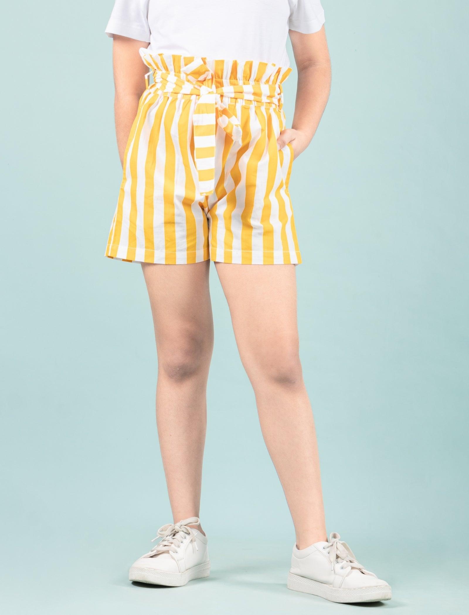 Pure Cotton Shorts For Girls Kids (Yellow) - Tweeny Mini