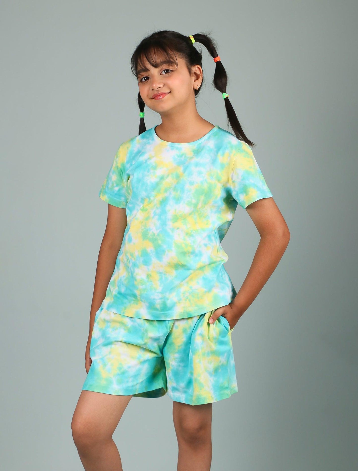 Super Soft Tie-Dye Girls Co-ord set (Lemon Green) - Tweeny Mini