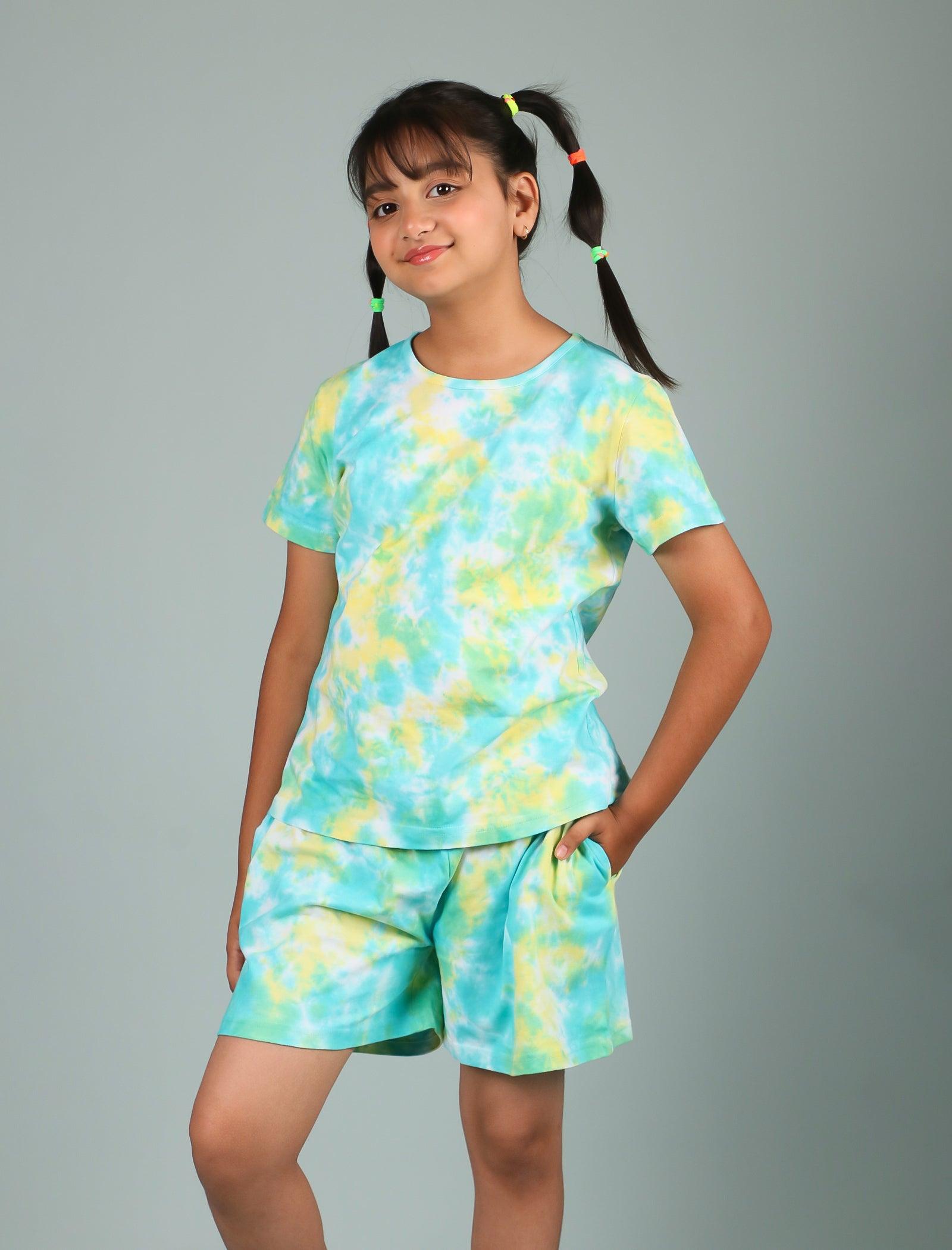 Super Soft Tie-Dye Girls Co-ord set (Lemon Green) - Tweeny Mini