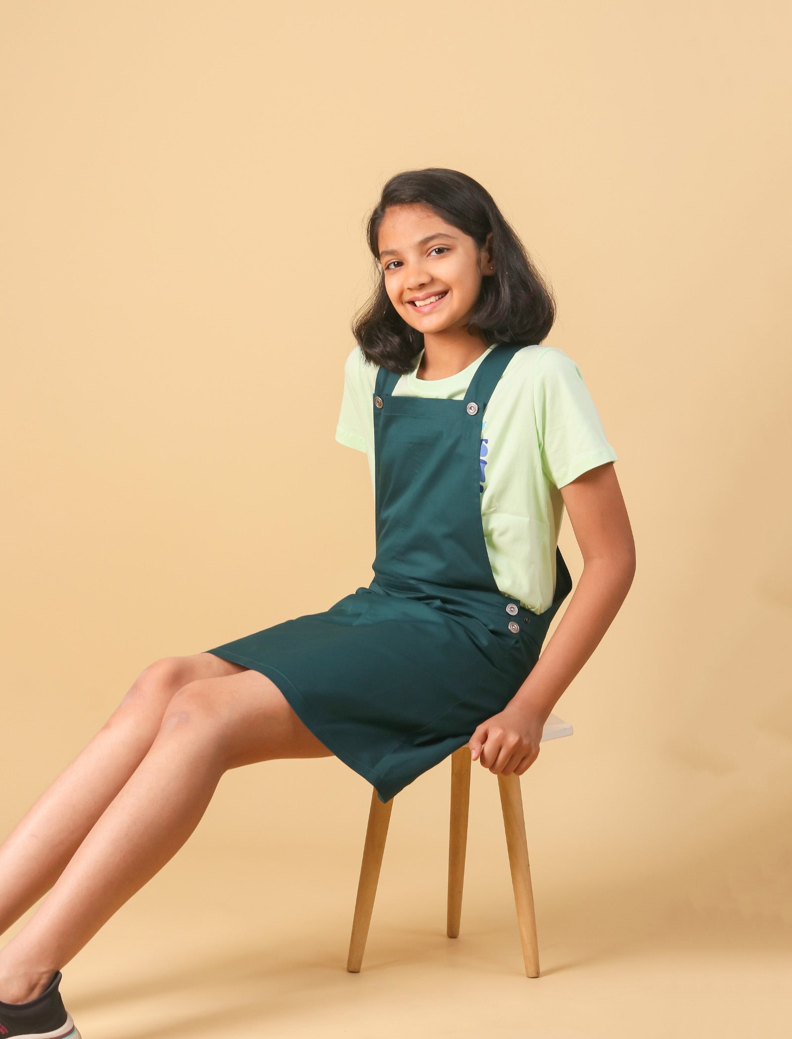 Premium Twill Cotton Girls Kids Pinafore Dress (Teal Green) - Tweeny Mini