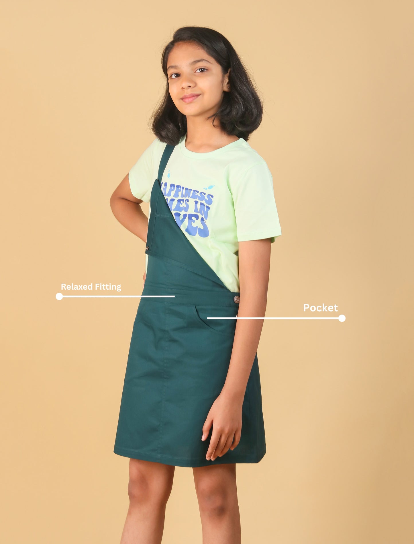 Premium Twill Cotton Girls Kids Pinafore Dress (Teal Green) - Tweeny Mini