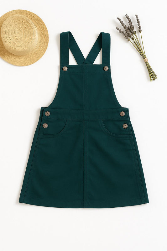 Premium Twill Cotton Girls Kids Pinafore Dress (Teal Green) - Tweeny Mini