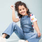 Denim Dungaree for Girls with Half Sleeves T'shirt (Light Blue) - Tweeny Mini