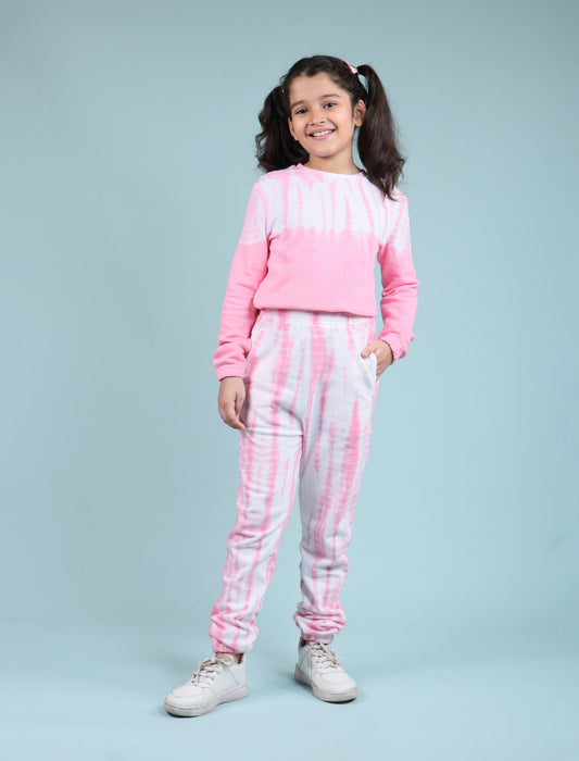 Trendy Tie Dye Girls Kids Winter Joggers Co-ord Set (Rose Pink) - Tweeny Mini