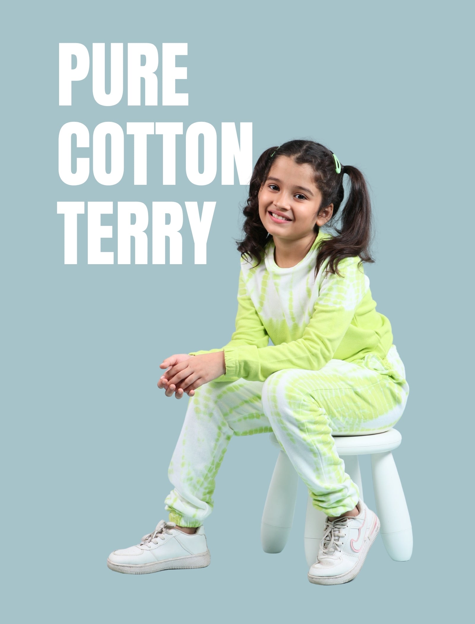 Premium Terry Cotton Tie Dye Girls Kids Winter Joggers Set (Citrus Green) - Tweeny Mini