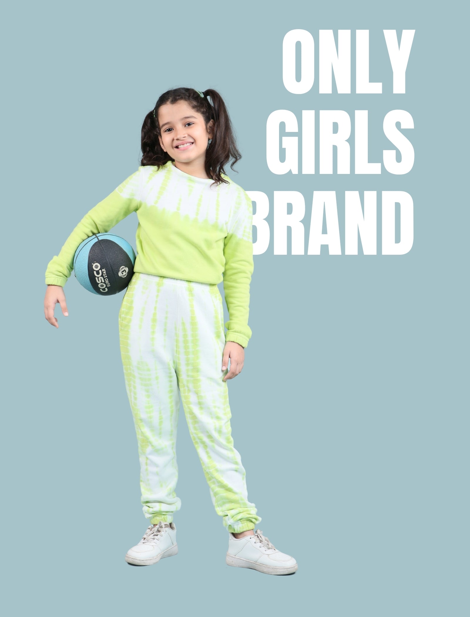 Premium Terry Cotton Tie Dye Girls Kids Winter Joggers Set (Citrus Green) - Tweeny Mini