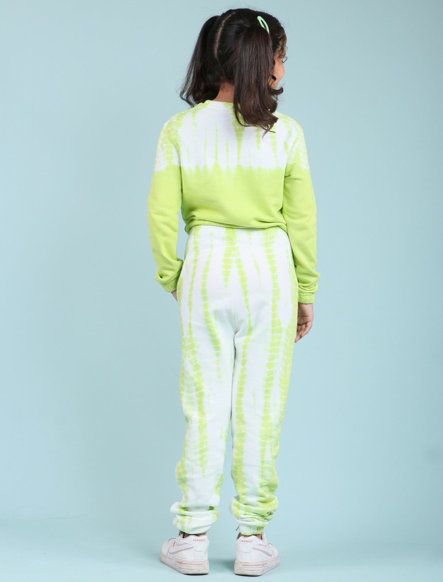 Premium Terry Cotton Tie Dye Girls Kids Winter Joggers Set (Citrus Green) - Tweeny Mini