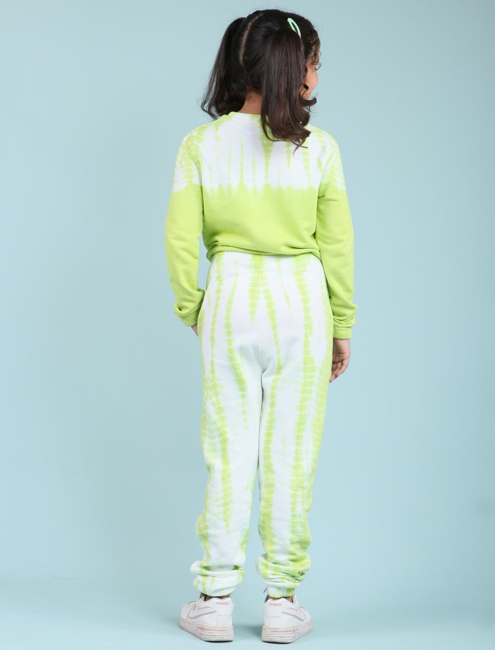 Premium Terry Cotton Tie Dye Girls Kids Winter Joggers Set (Citrus Green) - Tweeny Mini