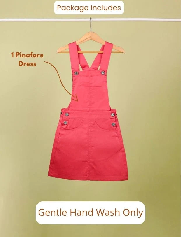 Premium Twill Cotton Pinafore Dress for Girls (Melon Red)