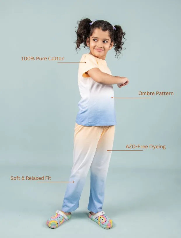 Ombre Style Tie-dye Nightwear for Girls Kids (Orange Blue)
