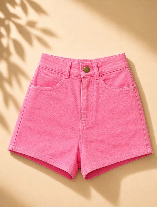Kids Girls Denim Shorts (Strawberry Red)
