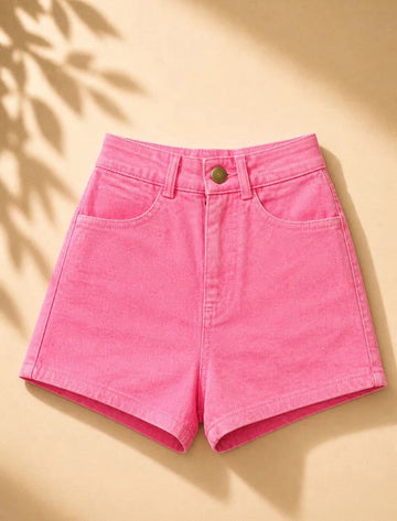 Kids Girls Denim Shorts (Strawberry Red)
