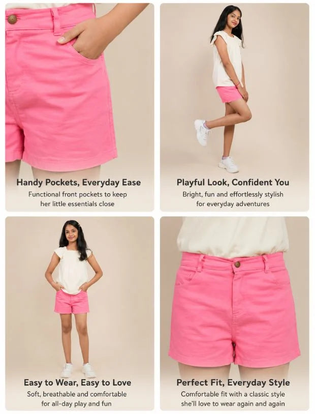 Kids Girls Denim Shorts (Strawberry Red)