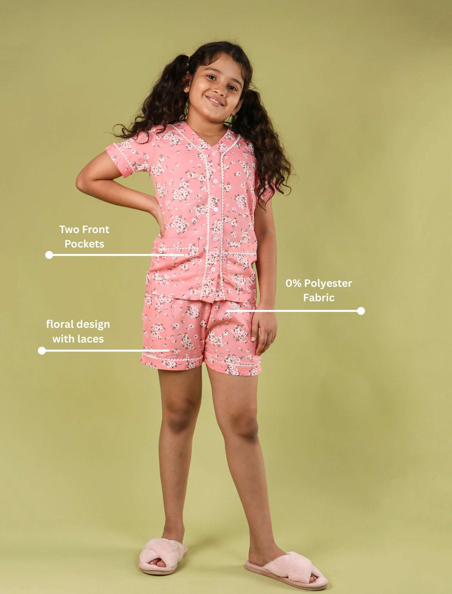 Pure Rayon Floral Nightdress for Kids Girls (Peach) - Tweeny Mini