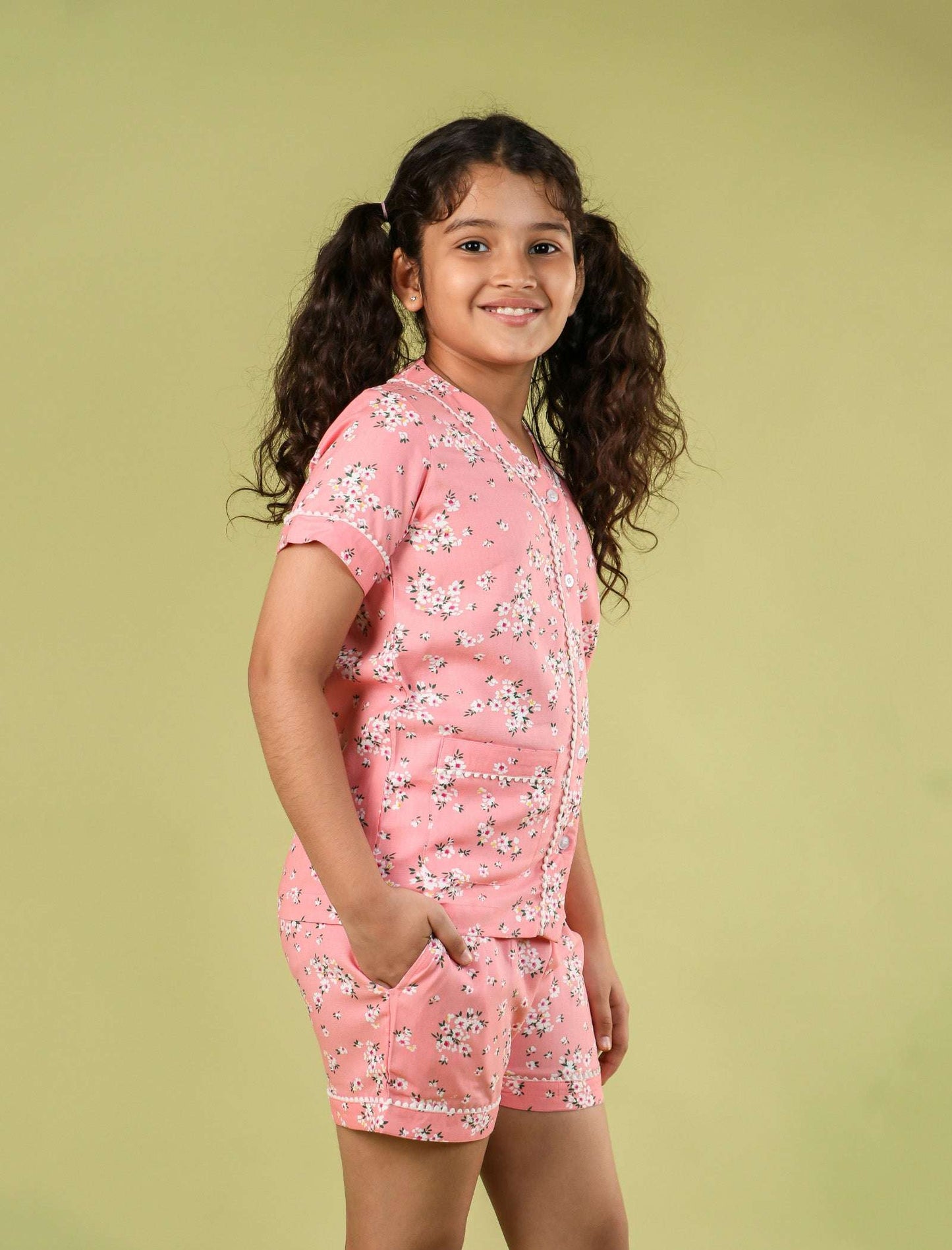 Pure Rayon Floral Nightdress for Kids Girls (Peach) - Tweeny Mini