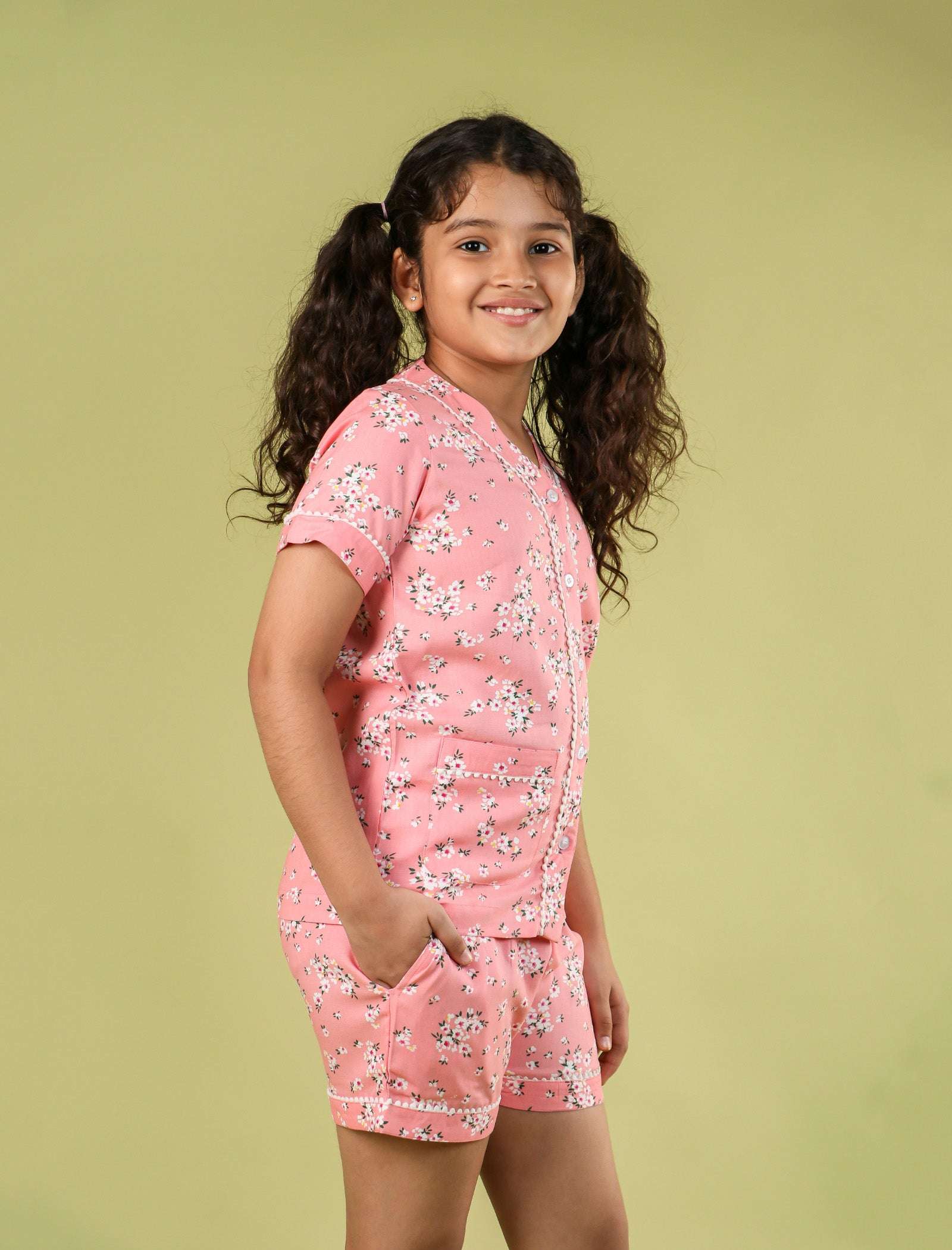 Pure Rayon Floral Nightdress for Kids Girls (Peach) - Tweeny Mini