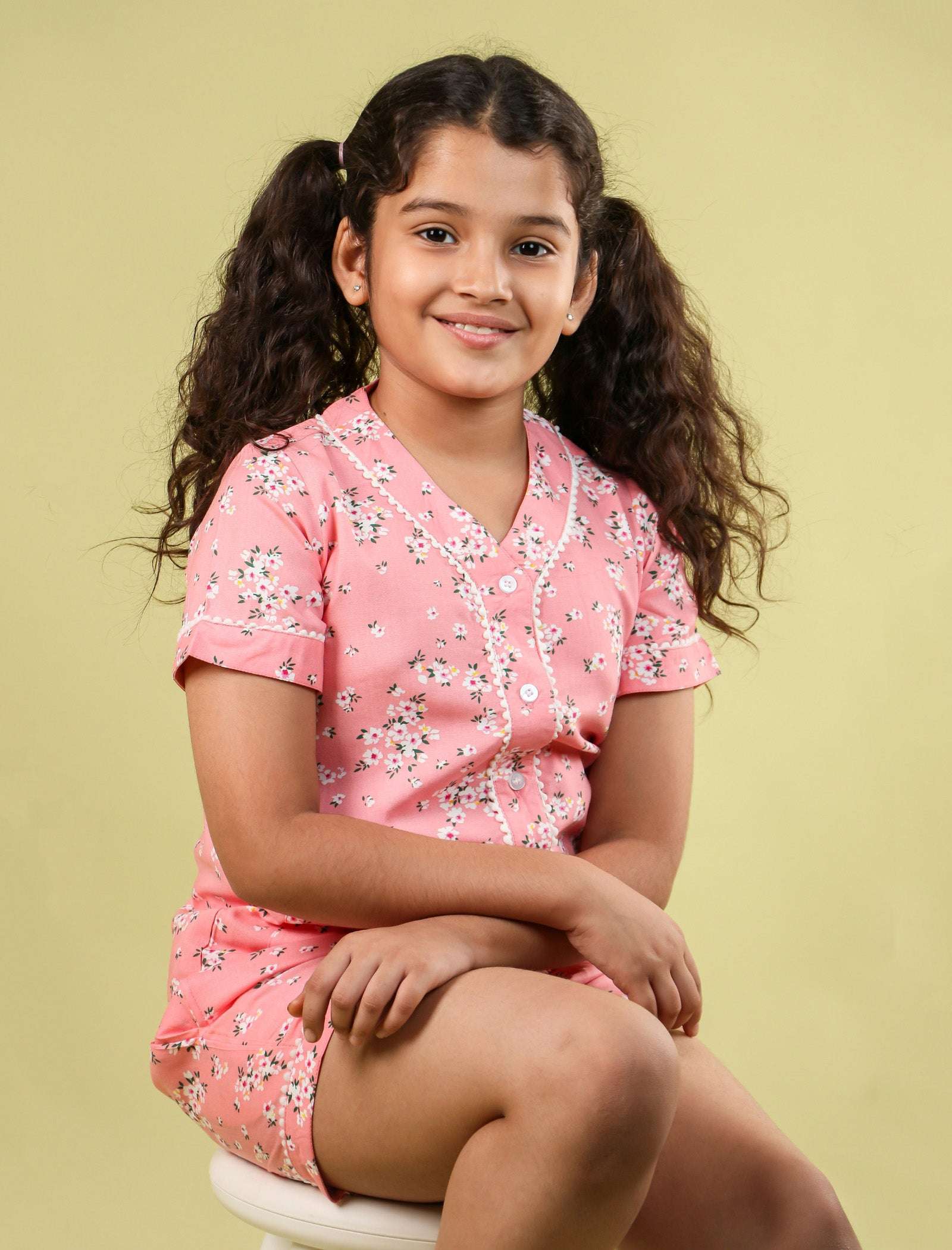 Pure Rayon Floral Nightdress for Kids Girls (Peach) - Tweeny Mini