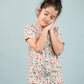 Pure Rayon Floral Printed Night Dress for Girls Kids with Pyjama Set (Half Sleeve, Beige) - Tweeny Mini