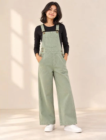 Girls Kids Straight Fit denim Dungarees - Olive Green