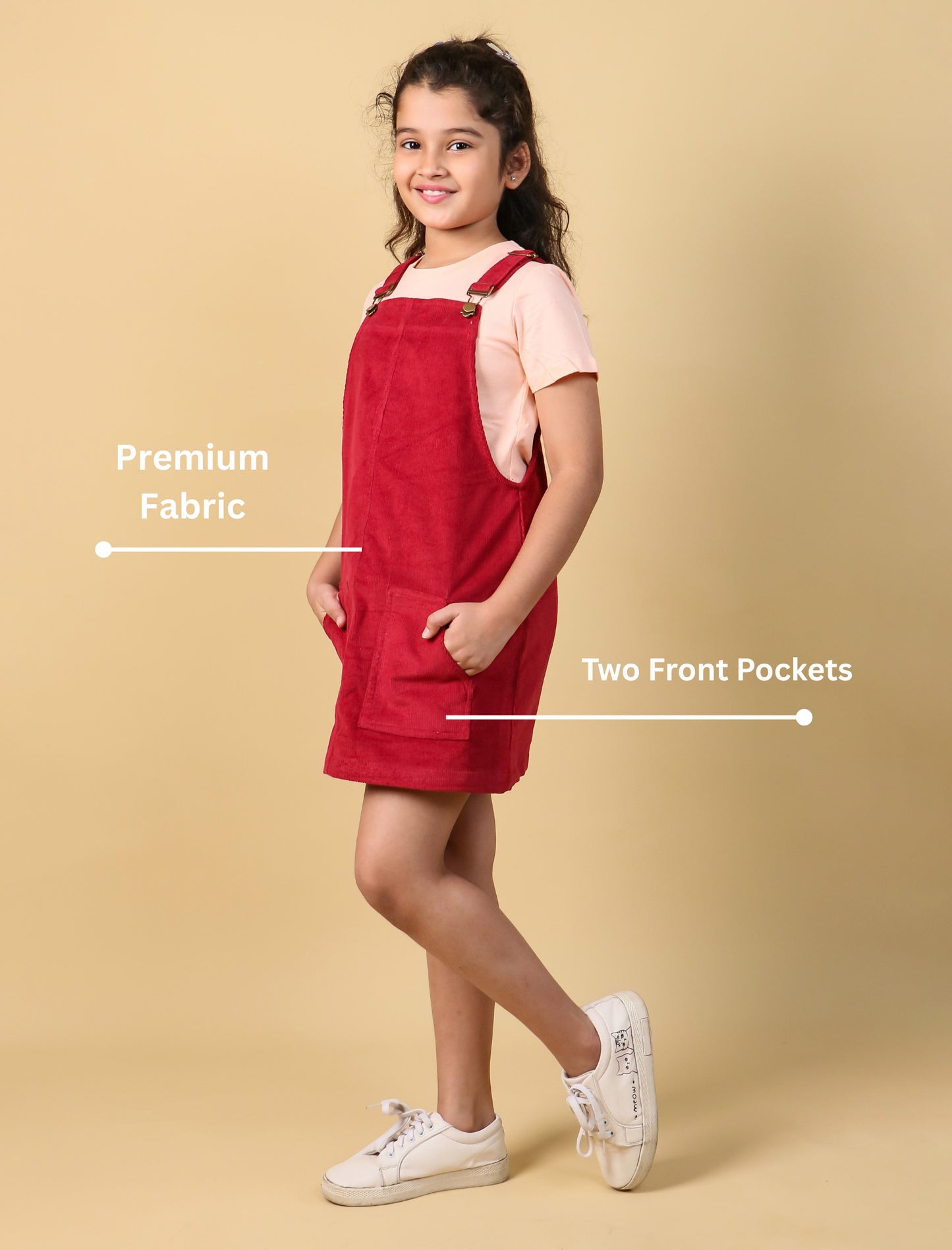 Classic Corduroy Pinafore Dress for Girls Kids (Red) - Tweeny Mini