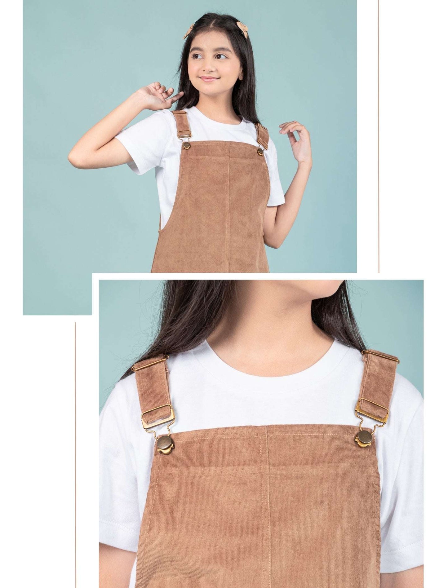 Girls Kids Classic Corduroy Pinafore Dress (Beige) - Tweeny Mini