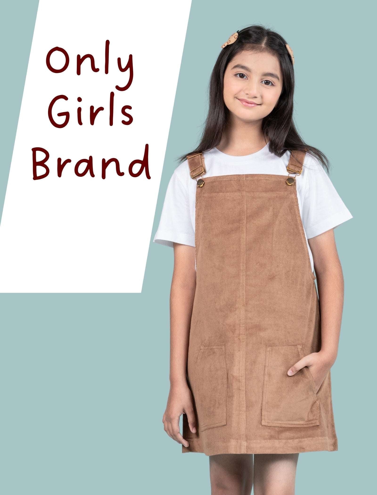 Girls Kids Classic Corduroy Pinafore Dress (Beige) - Tweeny Mini