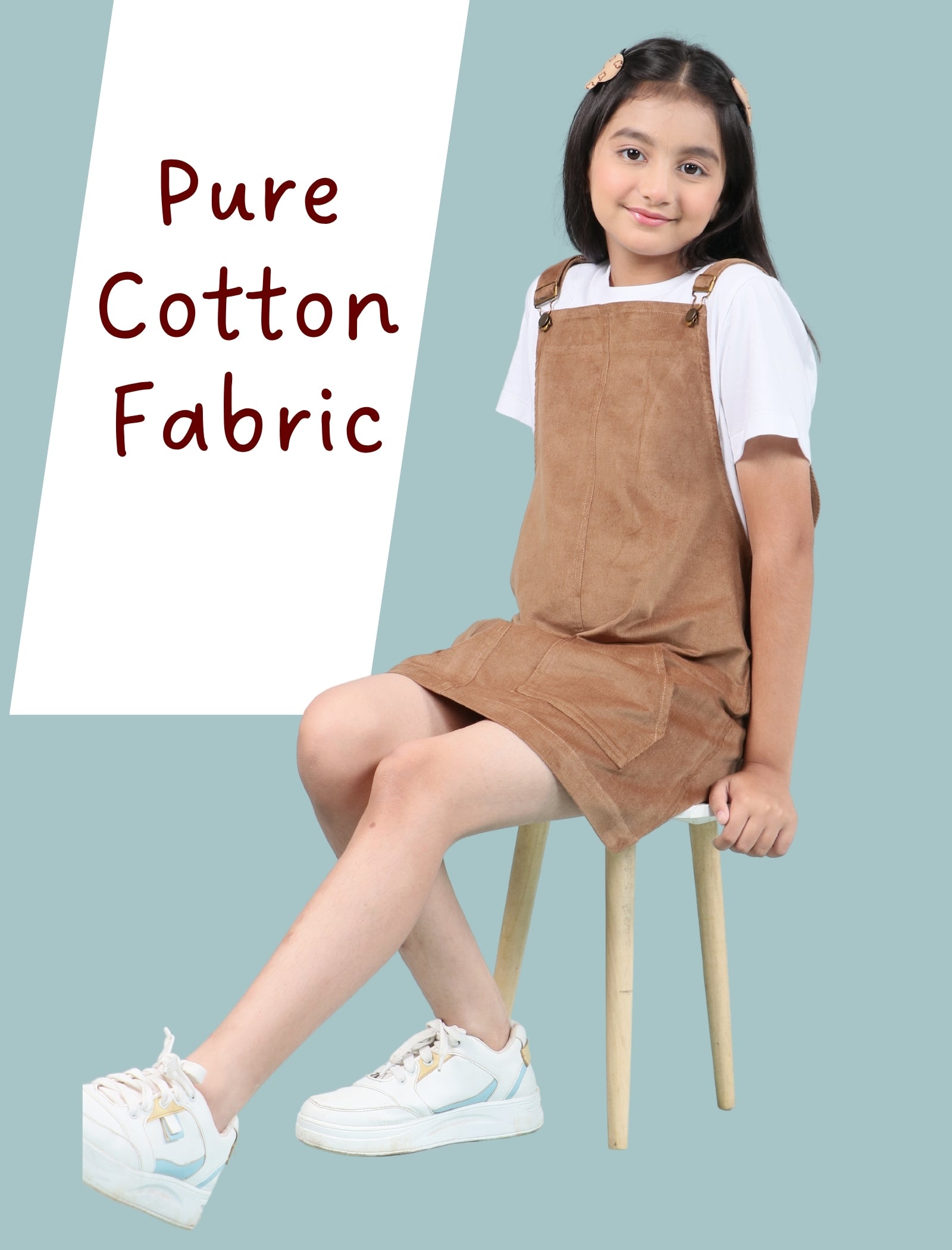 Girls Kids Classic Corduroy Pinafore Dress (Beige) - Tweeny Mini
