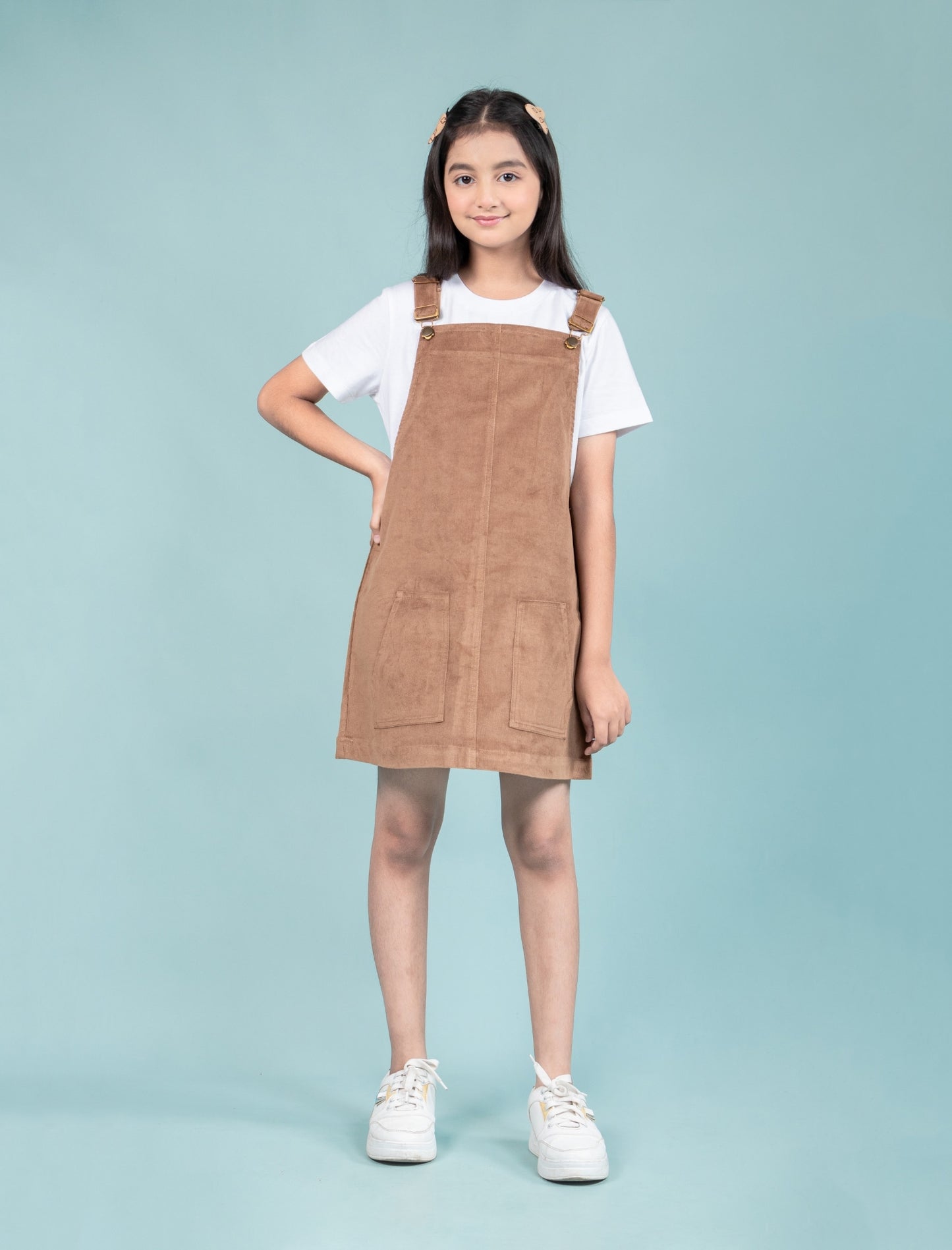 Girls Kids Classic Corduroy Pinafore Dress (Beige) - Tweeny Mini
