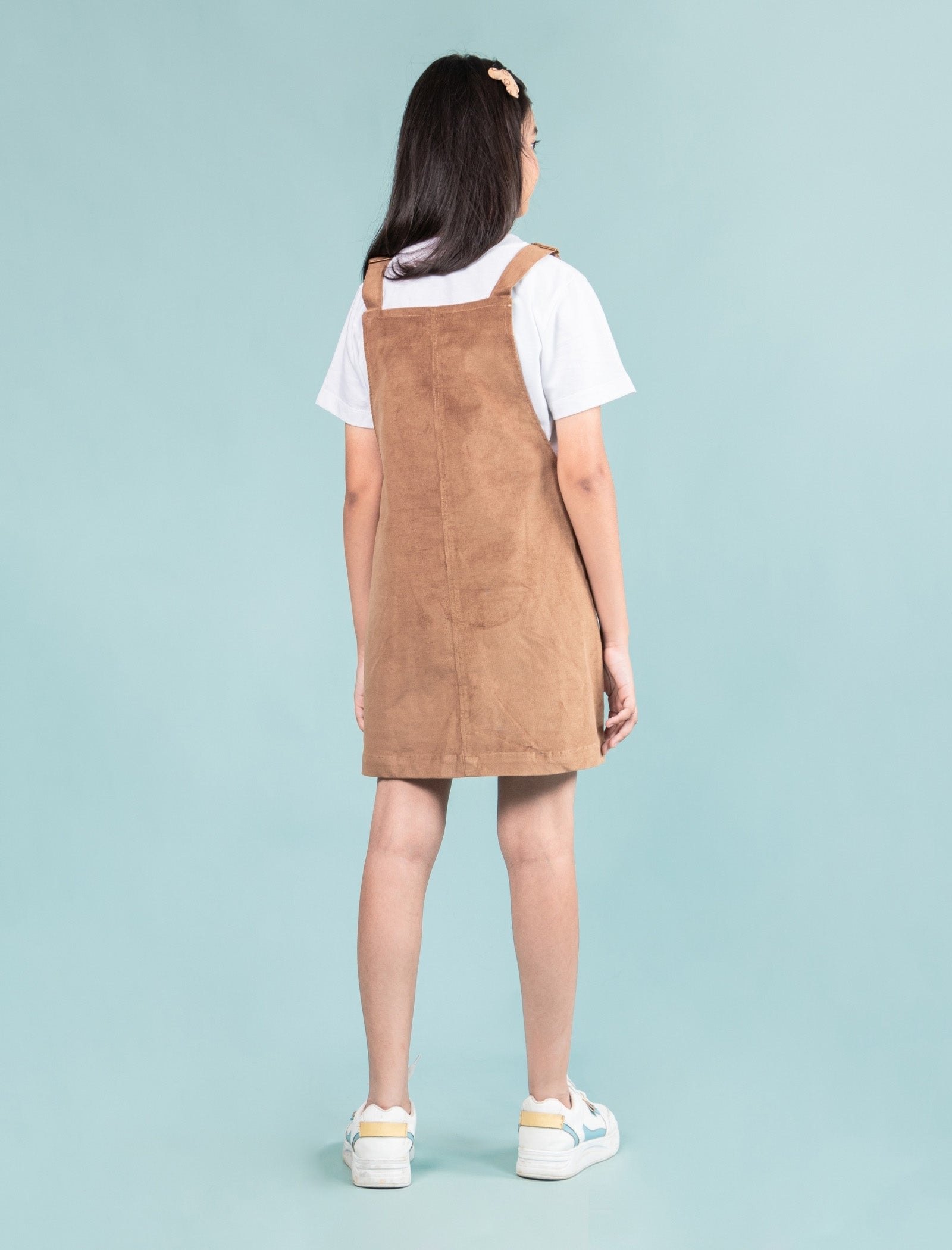 Girls Kids Classic Corduroy Pinafore Dress (Beige) - Tweeny Mini