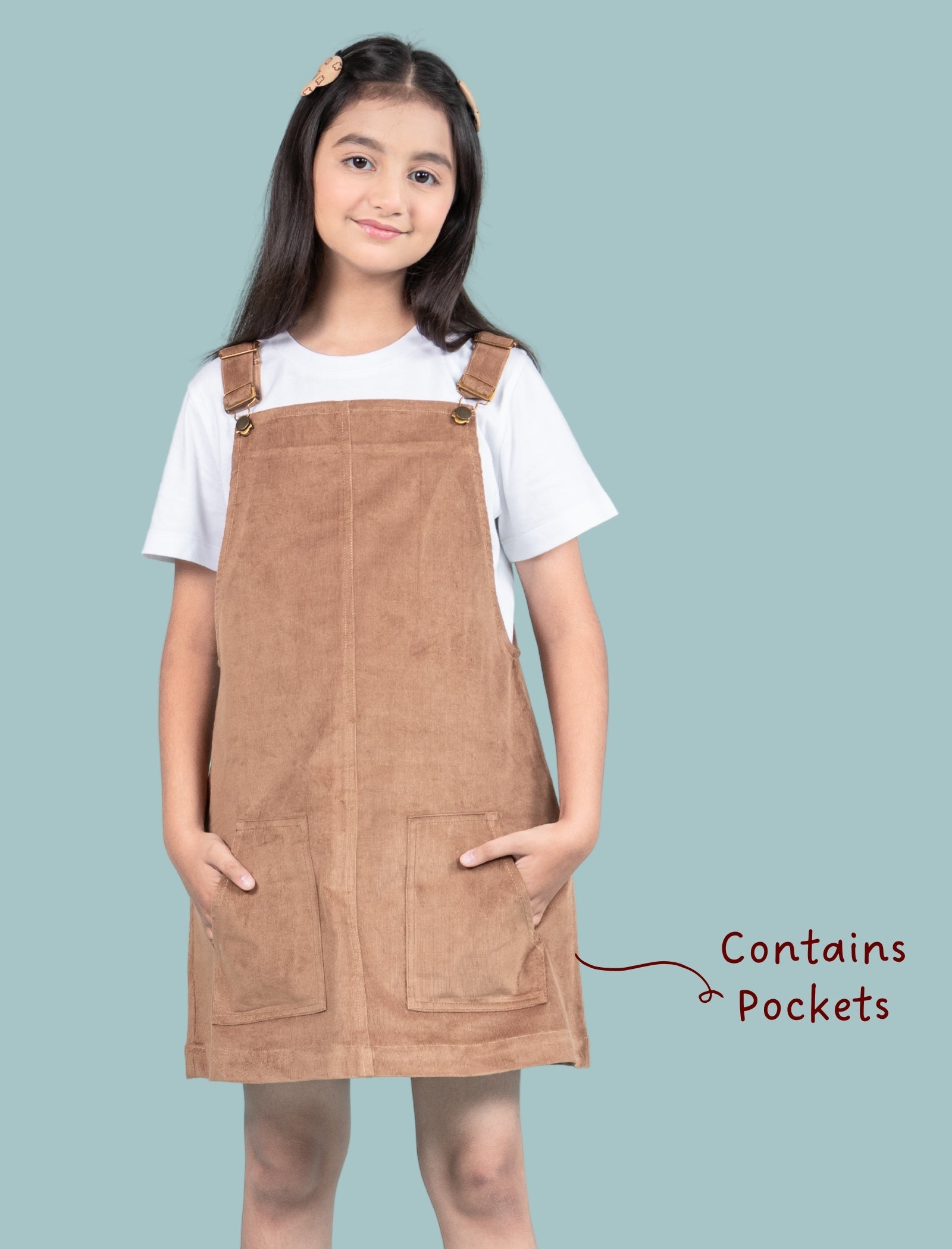 Girls Kids Classic Corduroy Pinafore Dress (Beige) - Tweeny Mini
