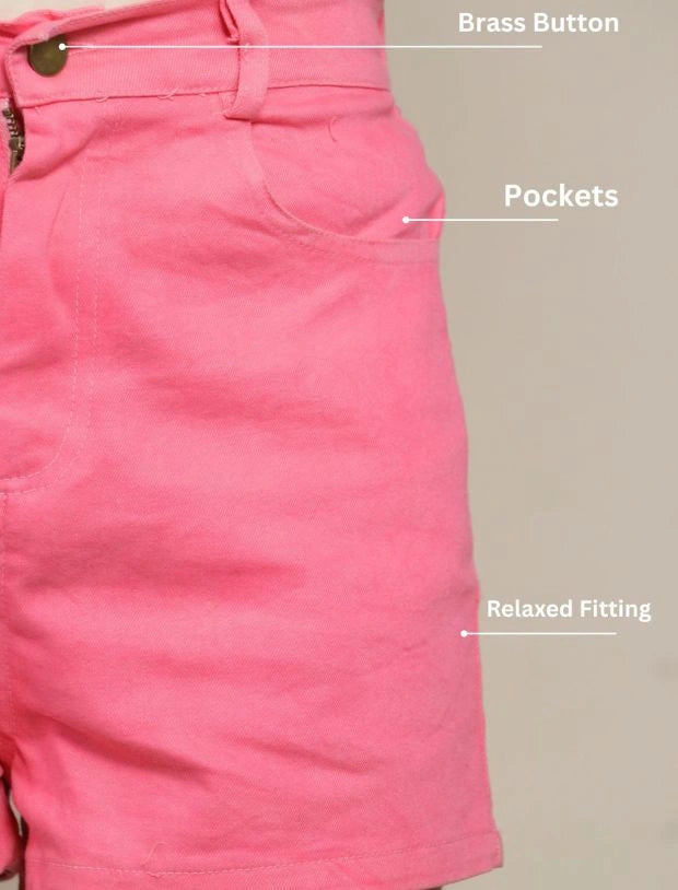 Kids Girls Denim Shorts (Strawberry Red)