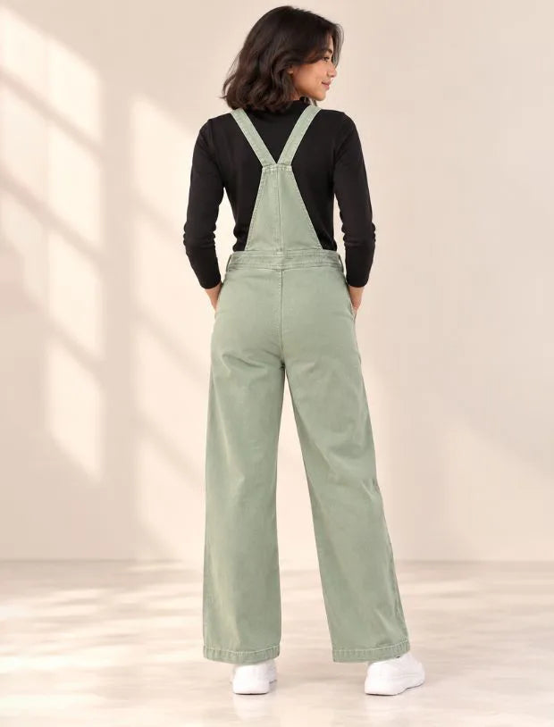 Girls Kids Straight Fit denim Dungarees - Olive Green