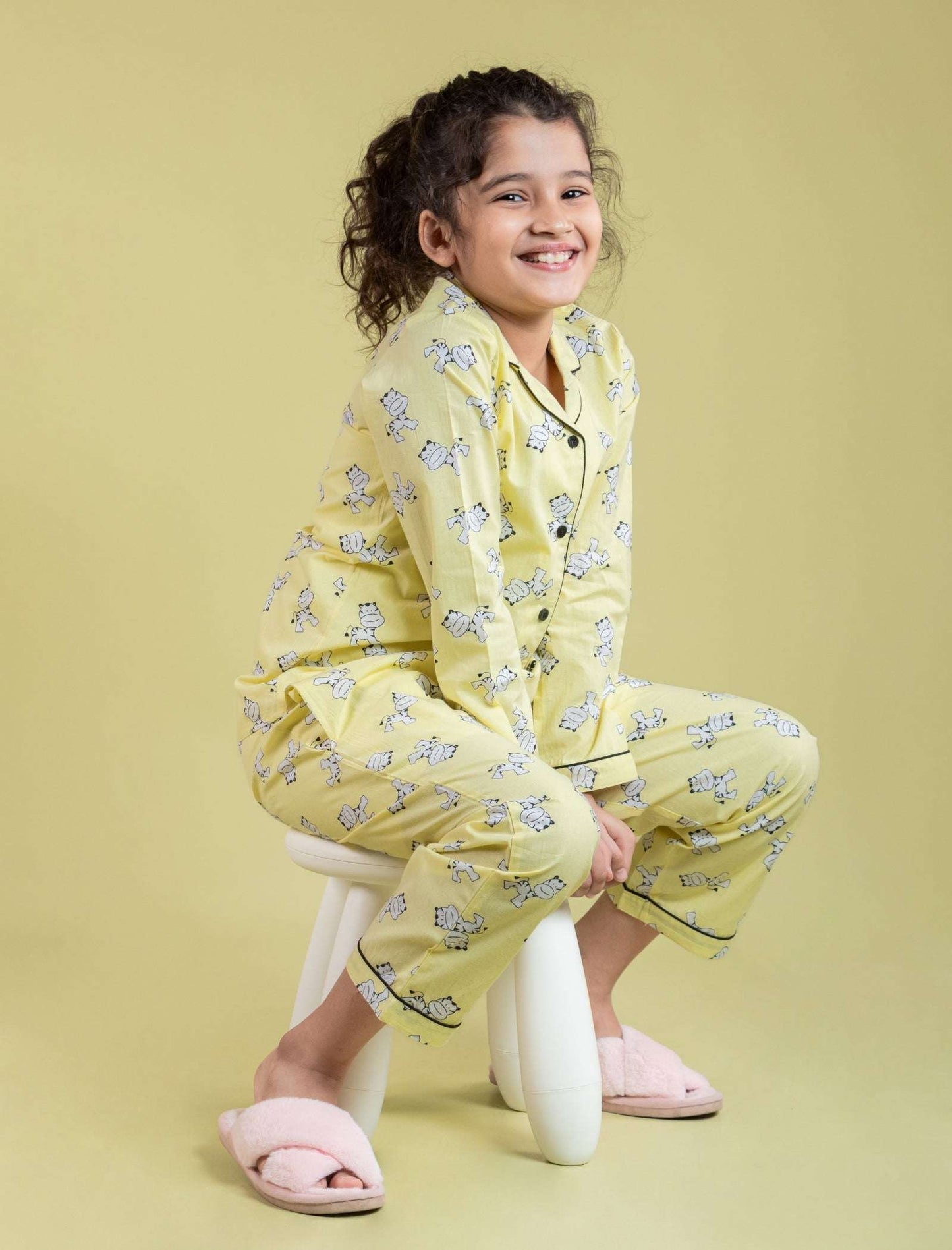 Tiger Cub Printed Nightwear For Girls Kids (Yellow) - Tweeny Mini