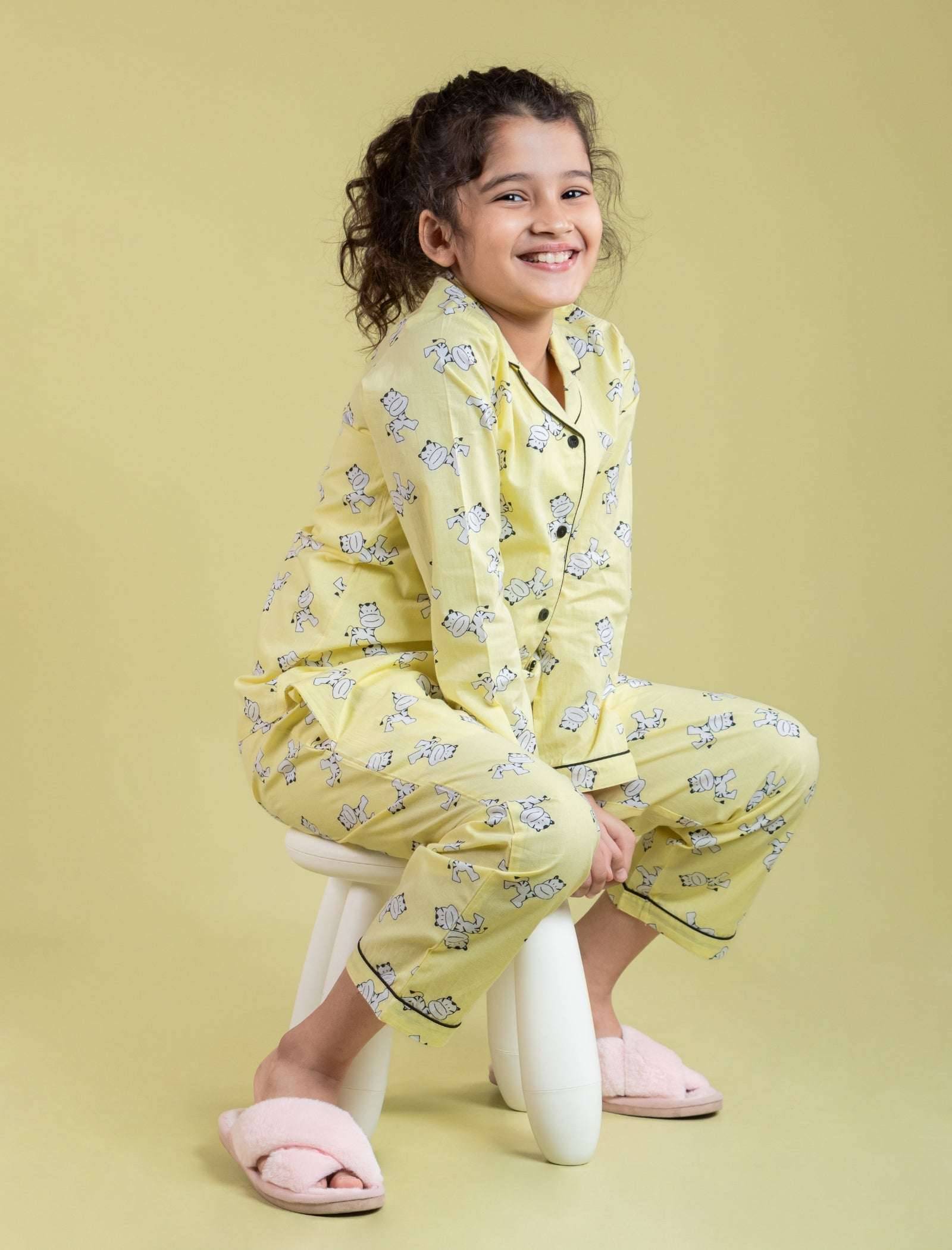 Tiger Cub Printed Nightwear For Girls Kids (Yellow) - Tweeny Mini