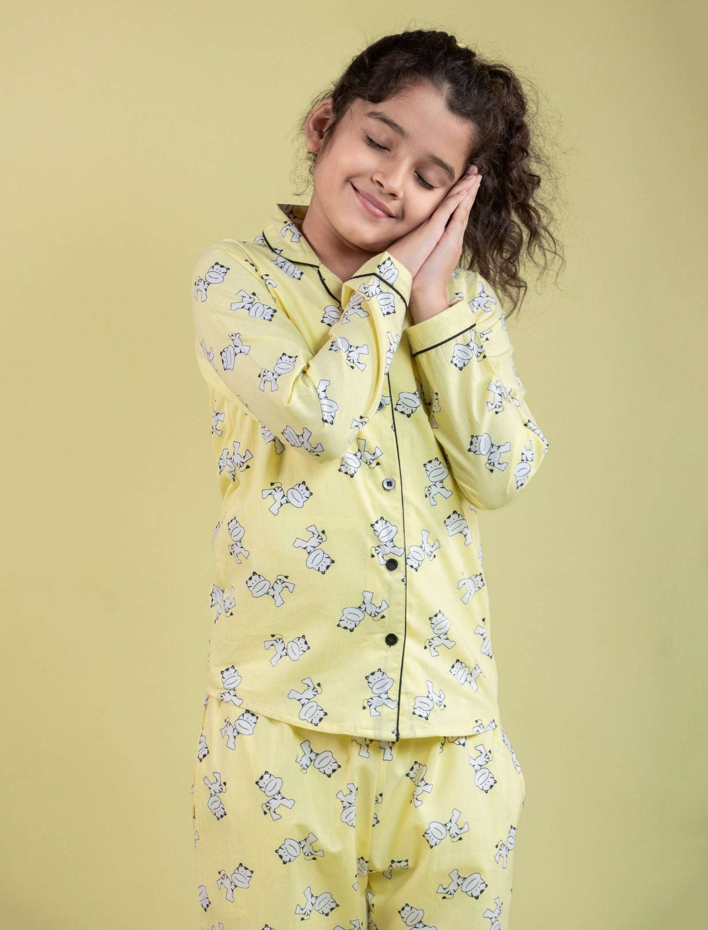 Tiger Cub Printed Nightwear For Girls Kids (Yellow) - Tweeny Mini
