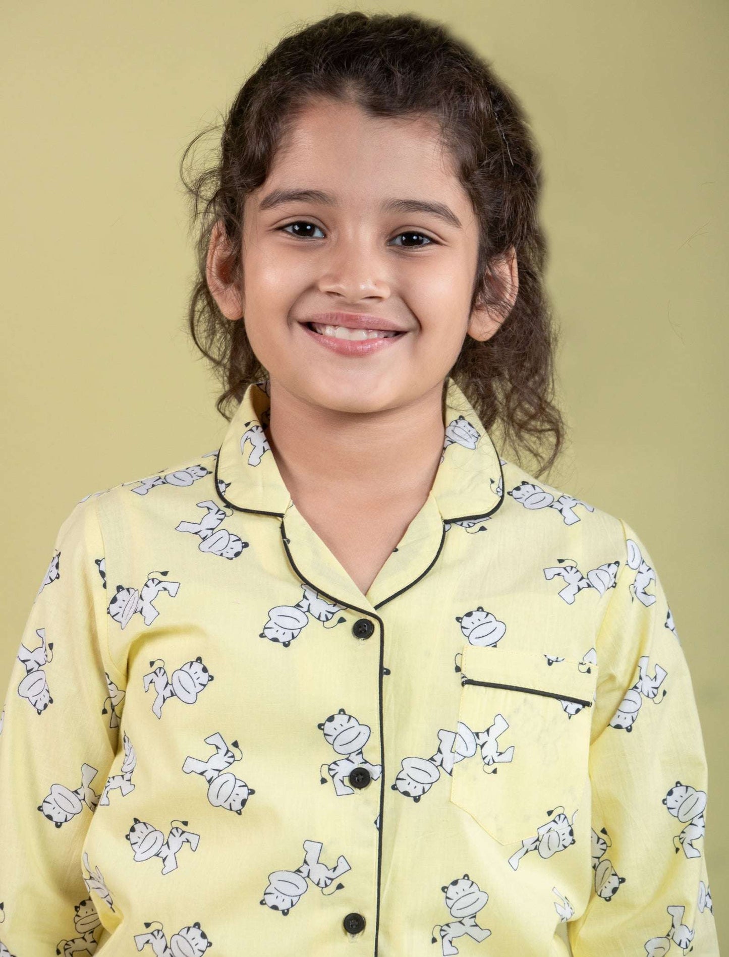 Tiger Cub Printed Nightwear For Girls Kids (Yellow) - Tweeny Mini