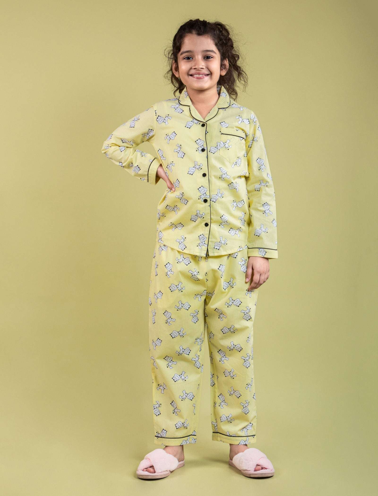 Tiger Cub Printed Nightwear For Girls Kids (Yellow) - Tweeny Mini