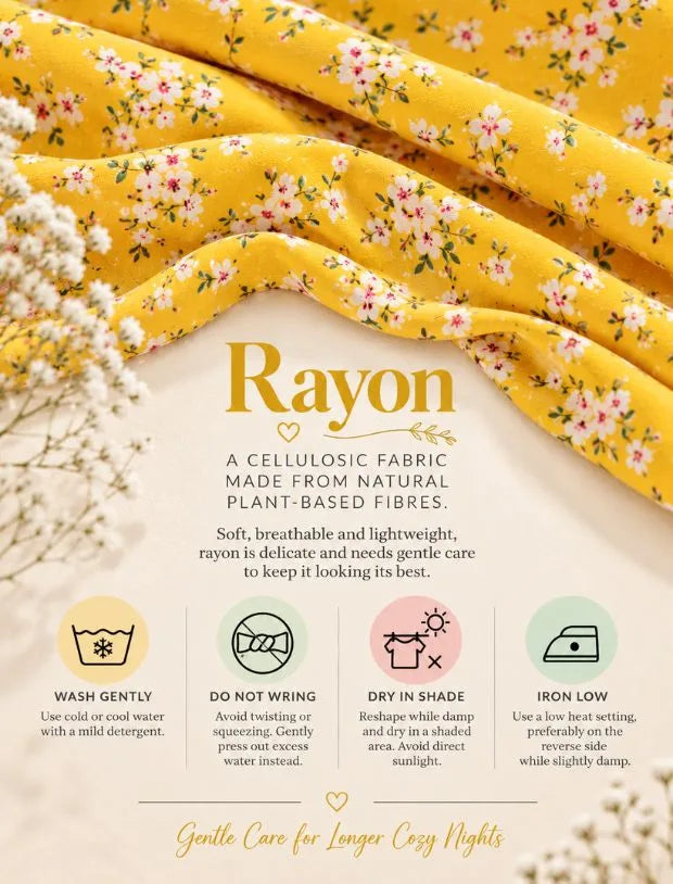 Pure Rayon Girls Kids Floral Night Dress (Full Sleeves, Yellow)