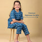 Peacock Print Night Suit for Kids Girls (Indigo Blue) - Tweeny Mini