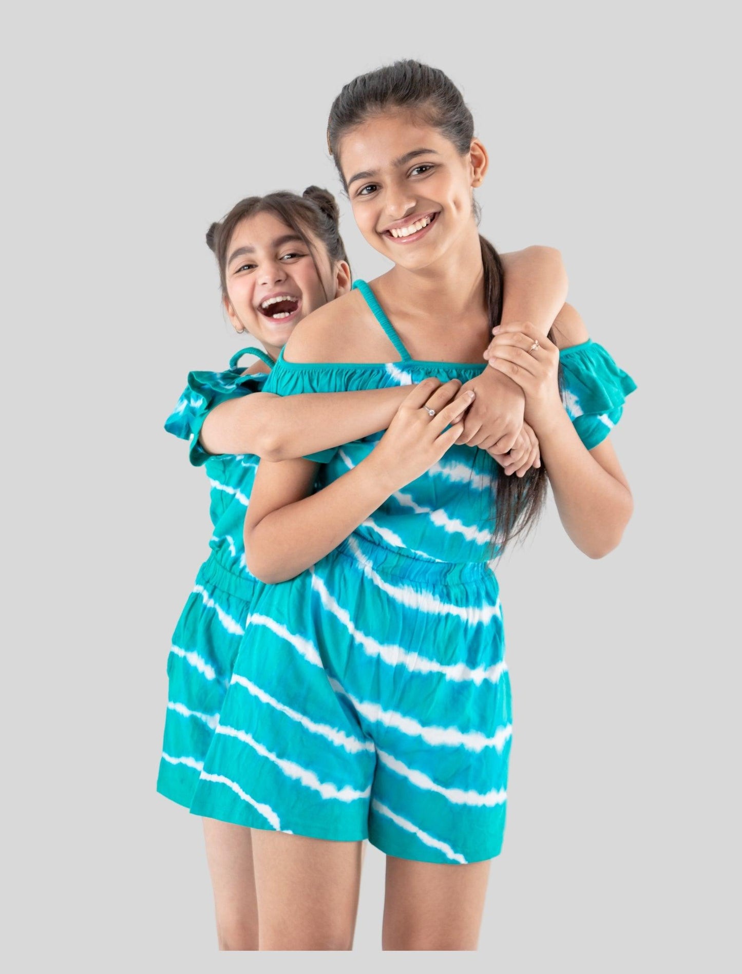 Pure Cotton Tie Dye Romper Dress For Girls (Green) - Tweeny Mini