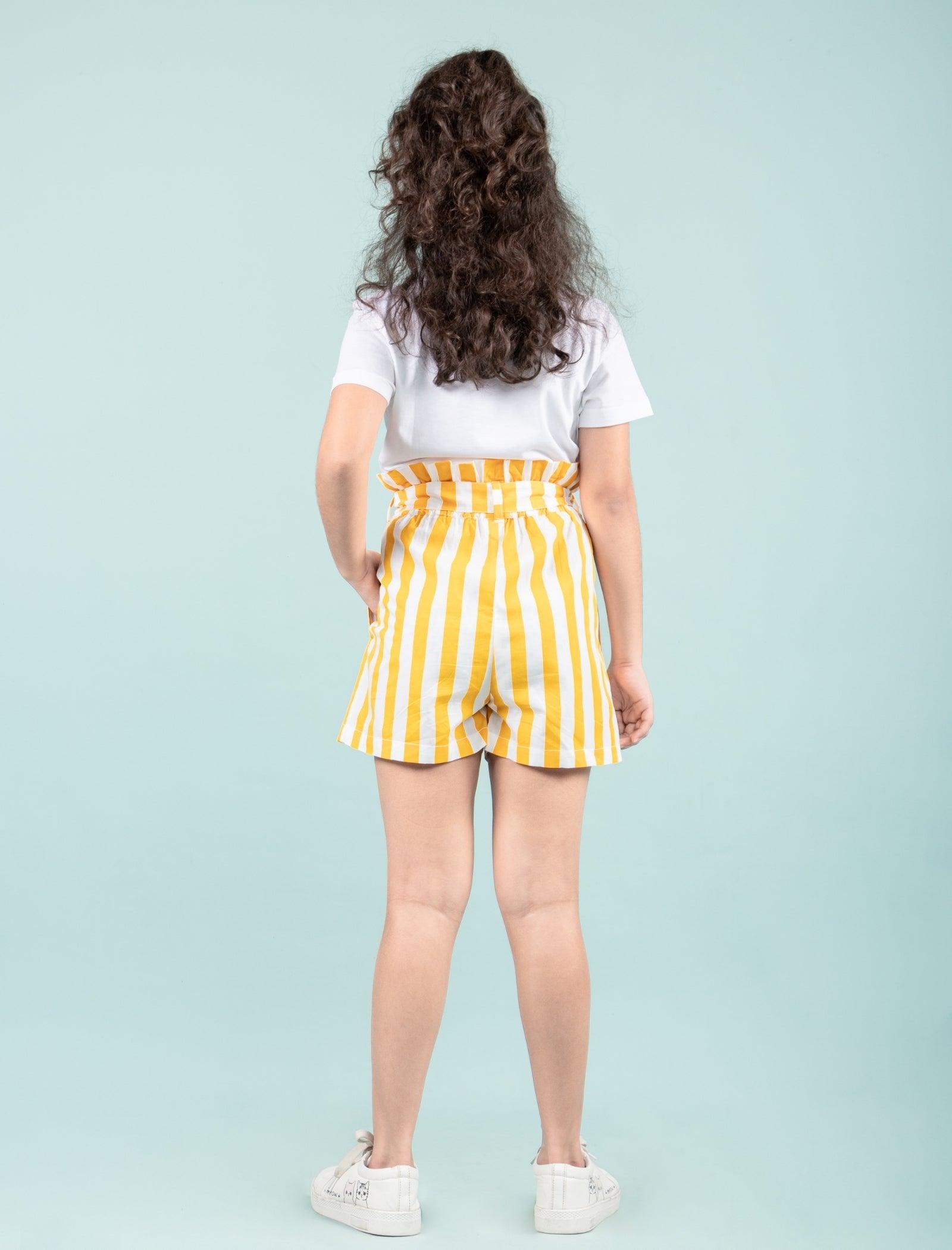 Pure Cotton Shorts For Girls Kids (Yellow) - Tweeny Mini