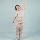 Pure Rayon Floral Printed Night Dress for Girls Kids with Pyjama Set (Half Sleeve, Beige) - Tweeny Mini