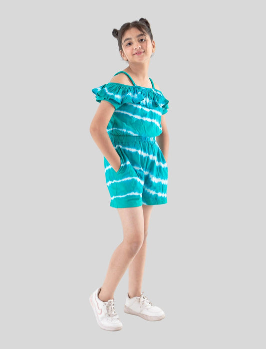 Pure Cotton Tie Dye Romper Dress For Girls (Green) - Tweeny Mini