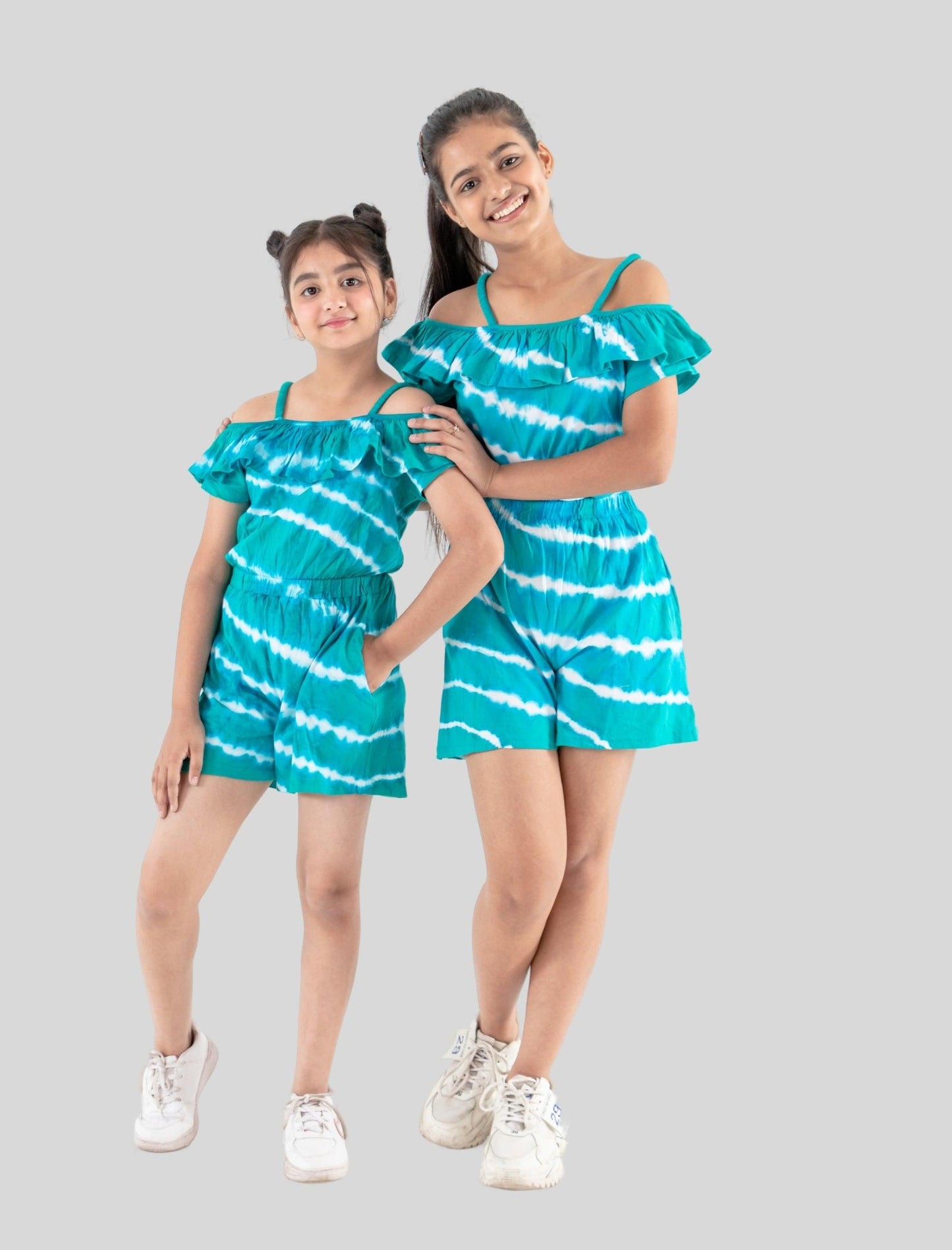 Pure Cotton Tie Dye Romper Dress For Girls (Green) - Tweeny Mini