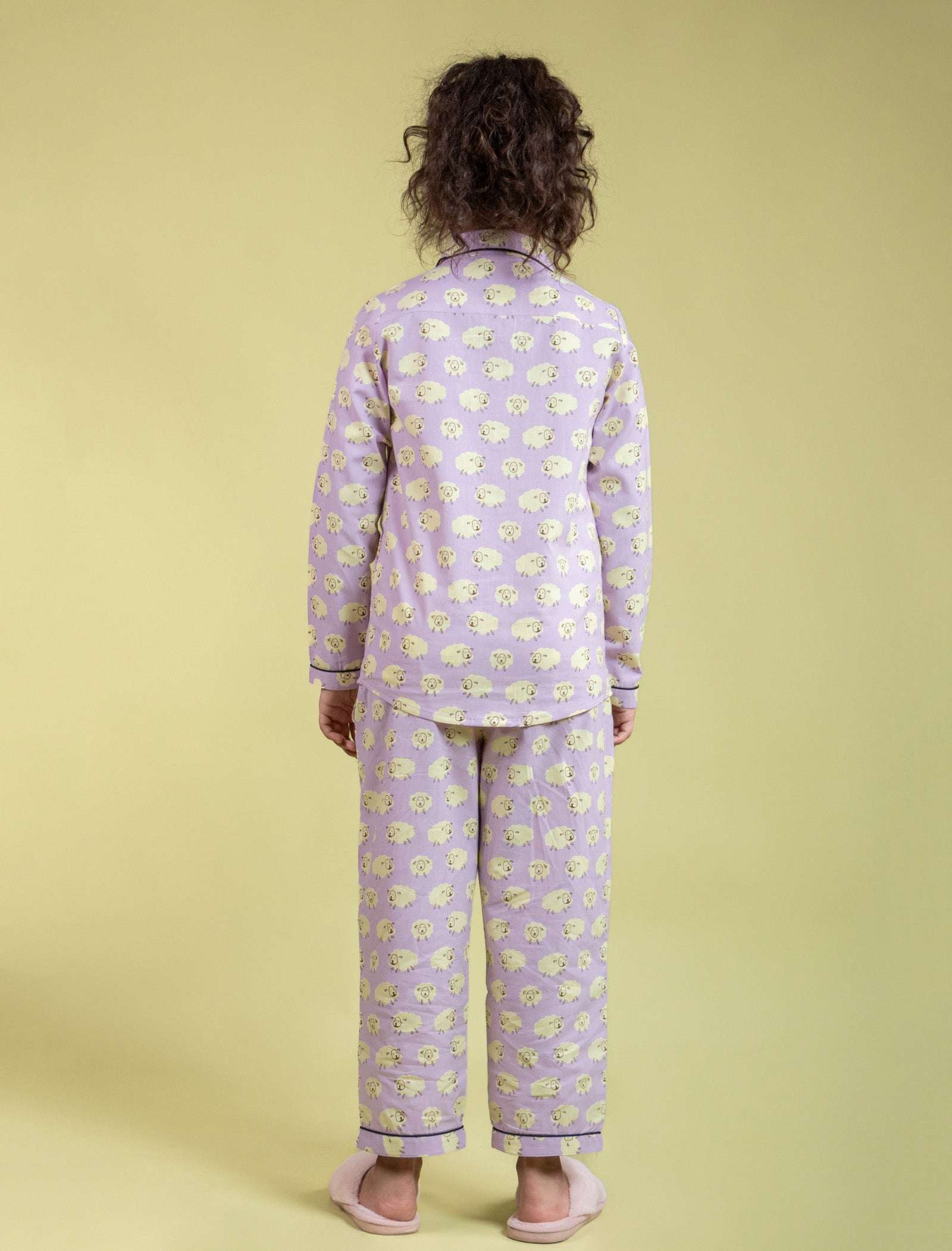 Little Sheep Printed Nightsuit for Girls Kids (Full Sleeves, Lavender) - Tweeny Mini