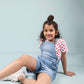Girls Kids Summer Denim Short Dungaree with T-shirt Combo Set (Light Blue) - Tweeny Mini