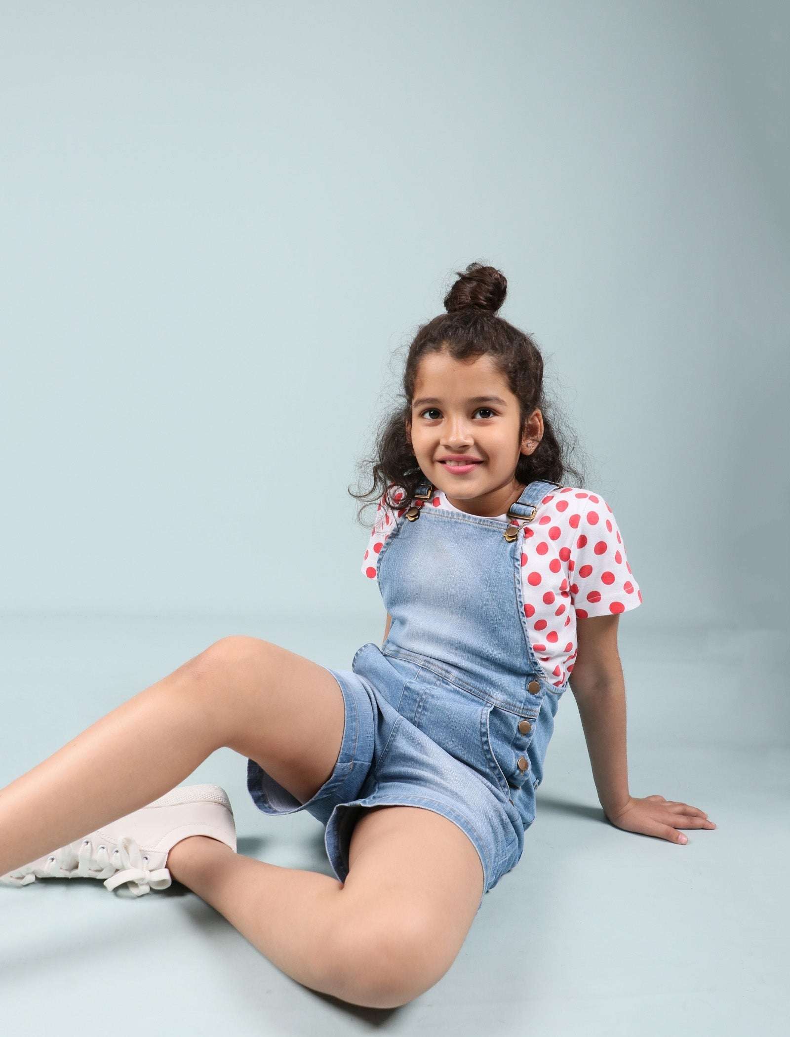 Girls Kids Summer Denim Short Dungaree with T-shirt Combo Set (Light Blue) - Tweeny Mini