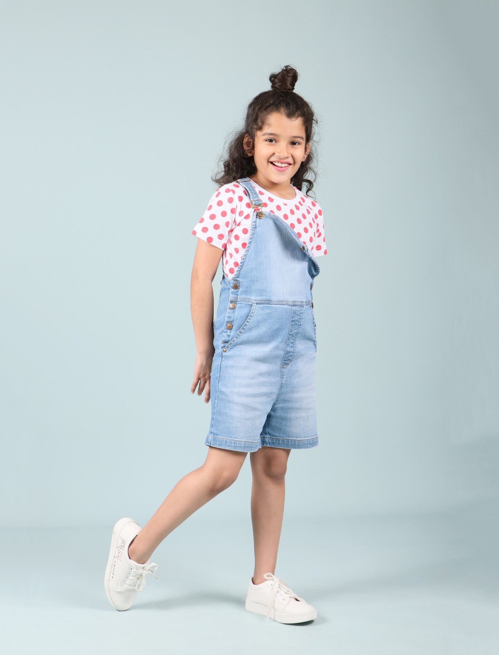 Girls Kids Summer Denim Short Dungaree with T-shirt Combo Set (Light Blue) - Tweeny Mini
